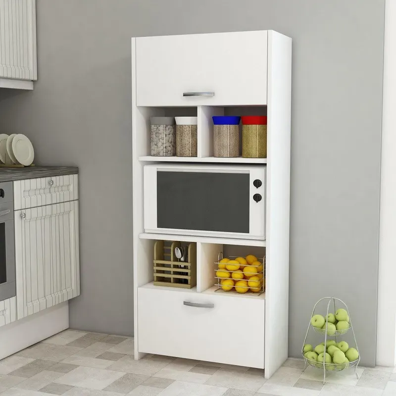 Dulap Bucatarie cu loc de Microunde si Rafturi, Alb, 65x35x140 cm - Alb