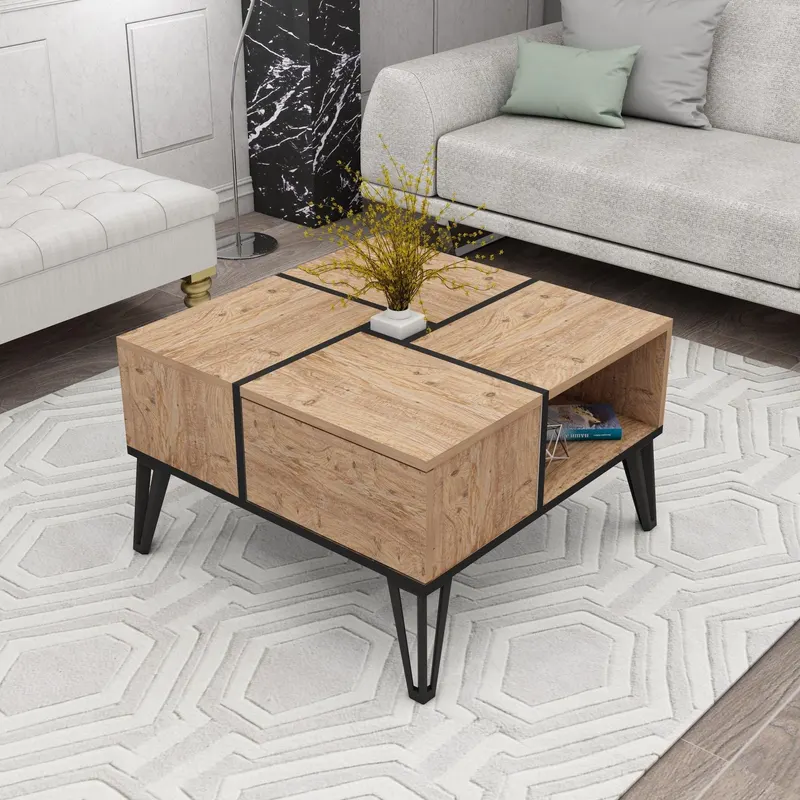 Masuta De Cafea Dursun cu 4 Compartimente, 72x44x72 cm - Atlantic Pine Black
