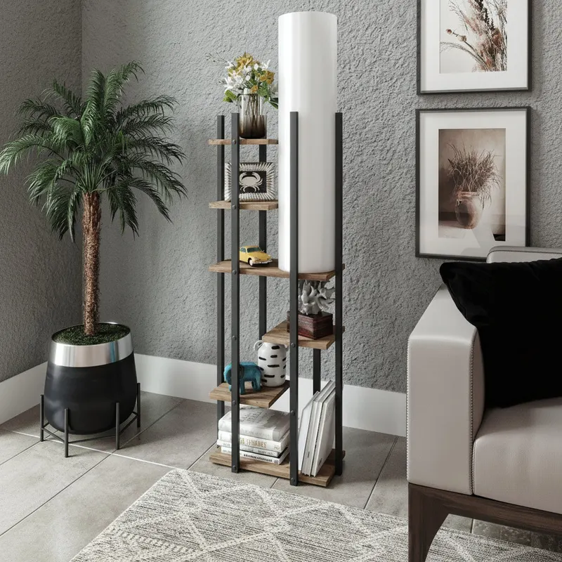 Biblioteca Cu Lampa Lemn Wallar, Negru, 45x160x25 cm - Negru