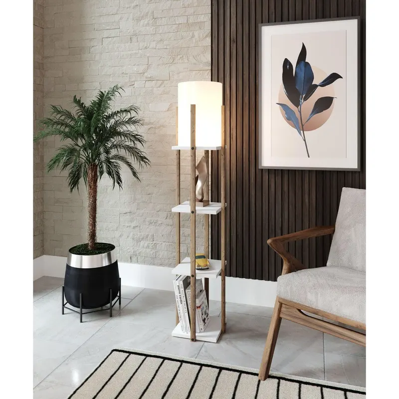 Lampadar Cu Biblioteca Corge, Alb, 21x21x135 cm - Alb