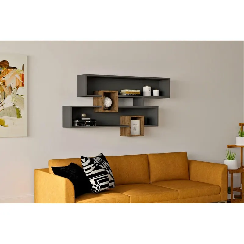 Raft de perete Sema - Walnut, Anhtacite, Nuc, 120x75x22 cm - Nuc