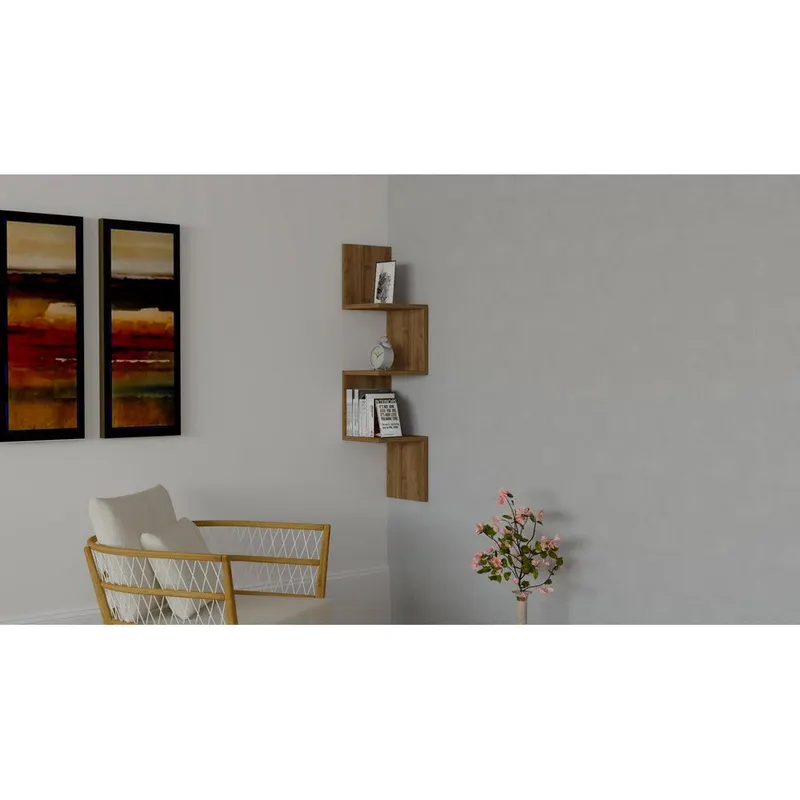Raft de perete Zikzak, Nuc, 25x106x25 cm - Nuc