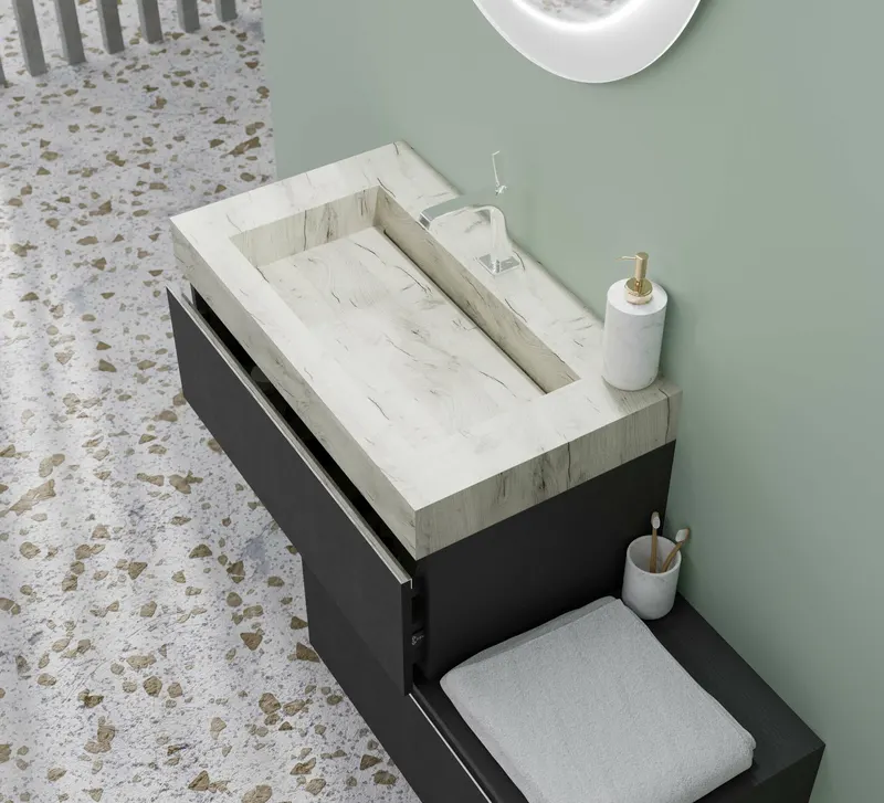 Lavoar din HPL cu 1 cuva centrala, 80 cm, stejar de gheață, Idea