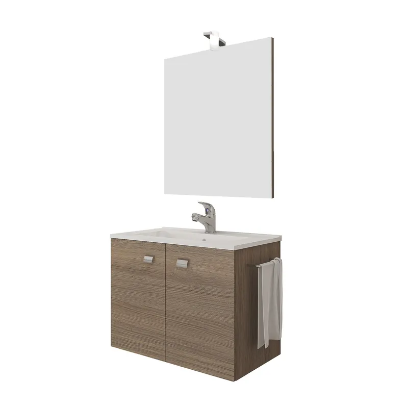 Set mobilier baie cu 2 sertare, lavoar si oglinda, stejar, 60 cm