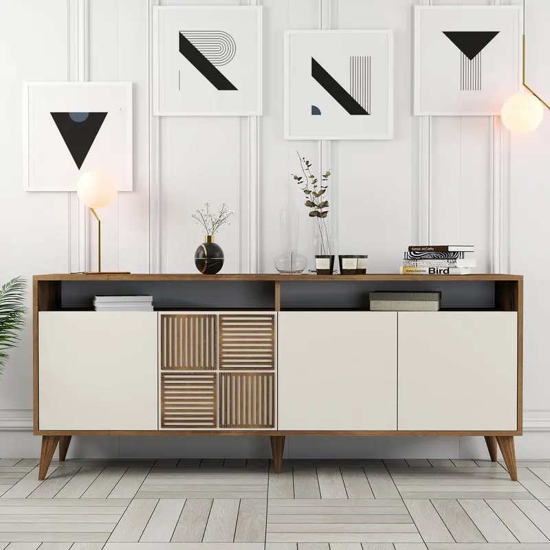 Dulap Tip Consola Milan - Walnut, Cream 180 X 78.6 X 35