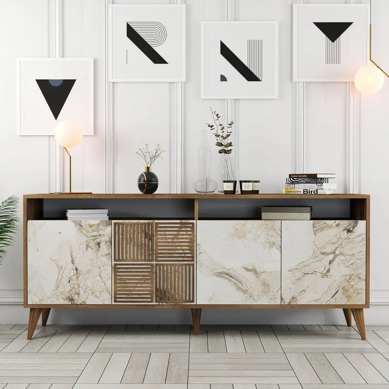 Dulap Tip Constola Milan - Walnut, White Marble 180 X 78.6 X 35