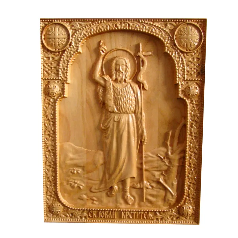 Icoana sculptata Sf. Ioan Botezatorul, cires salbatic, 25x20 cm