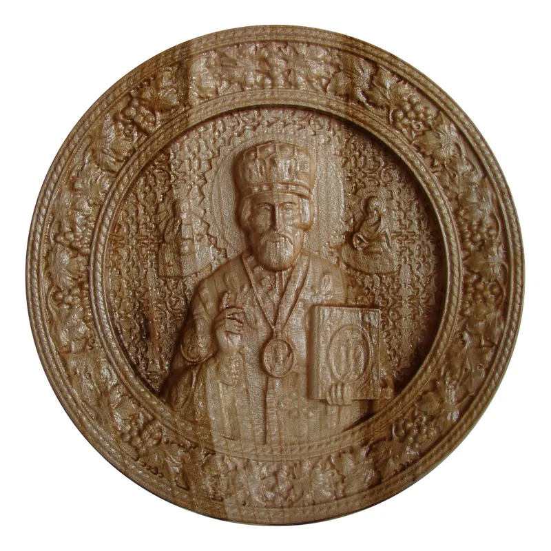 Icoana sculptata Sfantul Nicolae, Rotunda, diametru 25 cm.