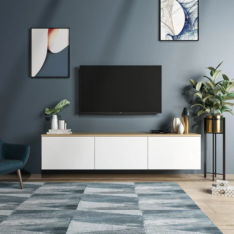 Comoda Tv Neon cu 3 Compartimente, Alb, 160x35x32 cm - Alb