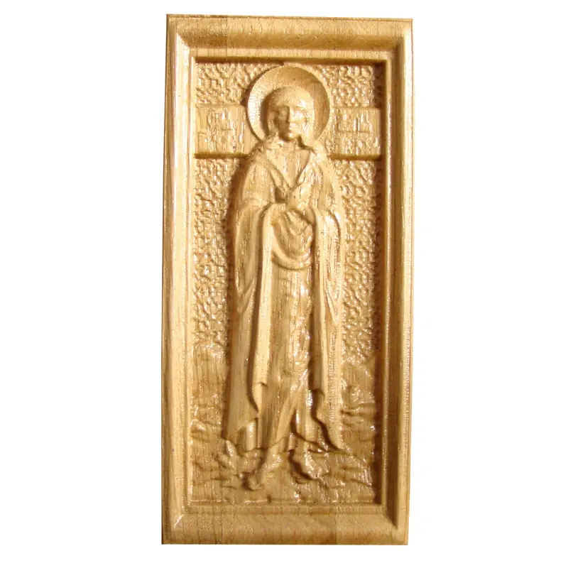 Icoana sculptata Sfanta Maria Egipteanca, lemn masiv, 19x9 cm