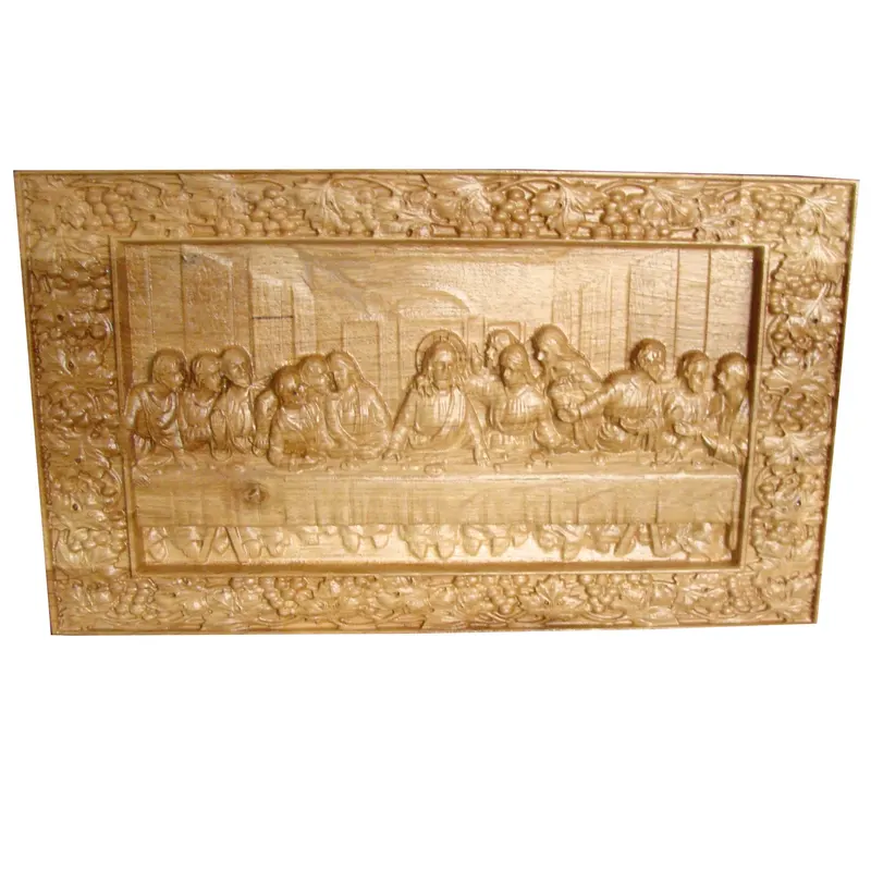 Icoana sculptata Cina cea de Taina, rama struguri, lemn masiv, stejar, 33x19.5 cm