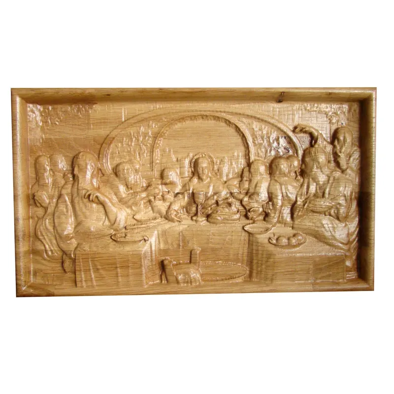 Icoana sculptata Cina cea de Taina, rama simpla, lemn masiv, stejar, 27.5x16 cm