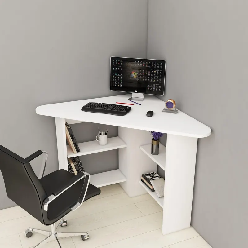 Birou Colt Bellingham cu Rafturi, Design Ergonomic, 80x74x80 cm - Alb