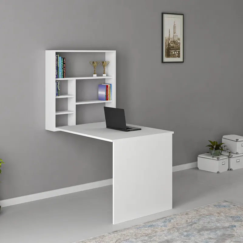 Birou cu raft de perete pliabile Elegant, Alb, 59x16x80.2 cm - Alb