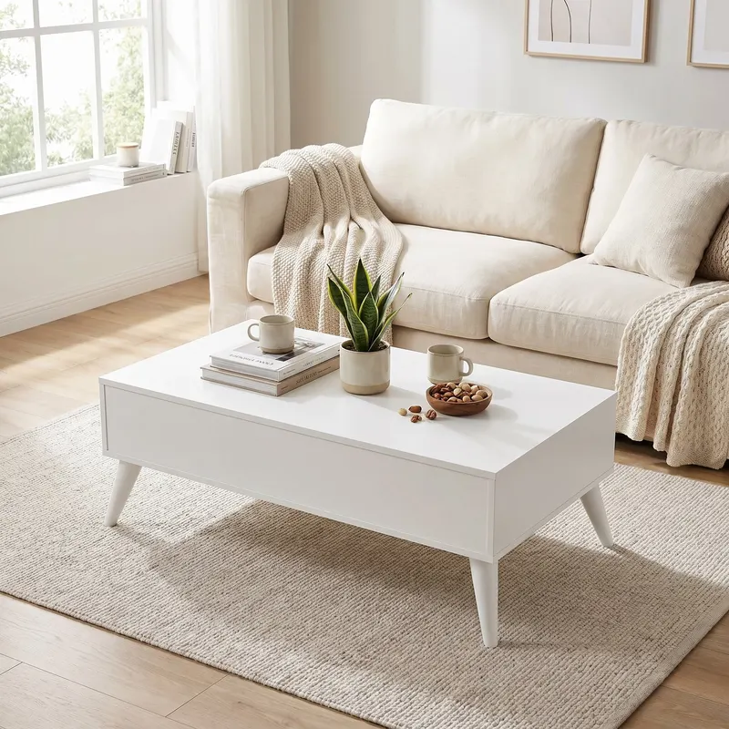 Masuta Cafea cu sertar SHP-655-DD-1 Home Collection® Living, Alb - Maro - Natur, 110x42x65 cm - Alb