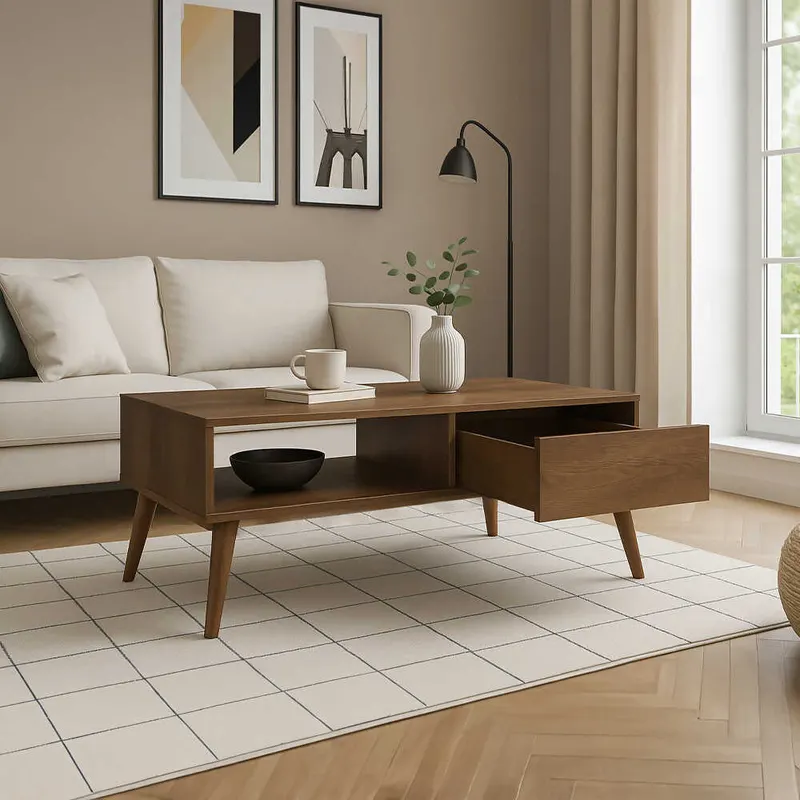 Masuta Cafea cu sertar SHP-655-DD-1 Home Collection® Living, Alb - Maro - Natur, 110x42x65 cm - Maro
