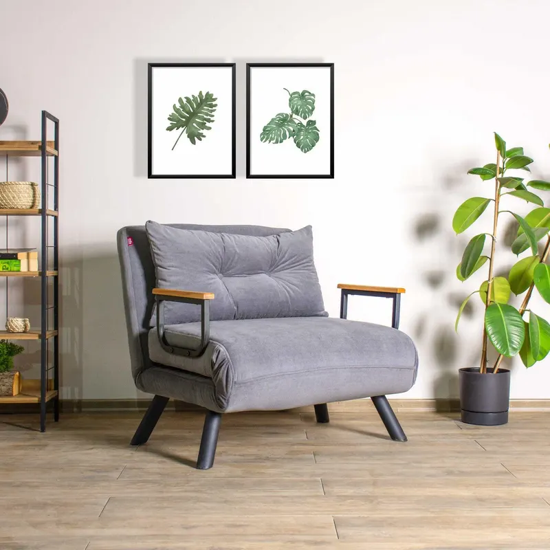 Fotoliu extensibil Handos Single, Gri - Verde Petrol, 67x50x41 cm - Gri