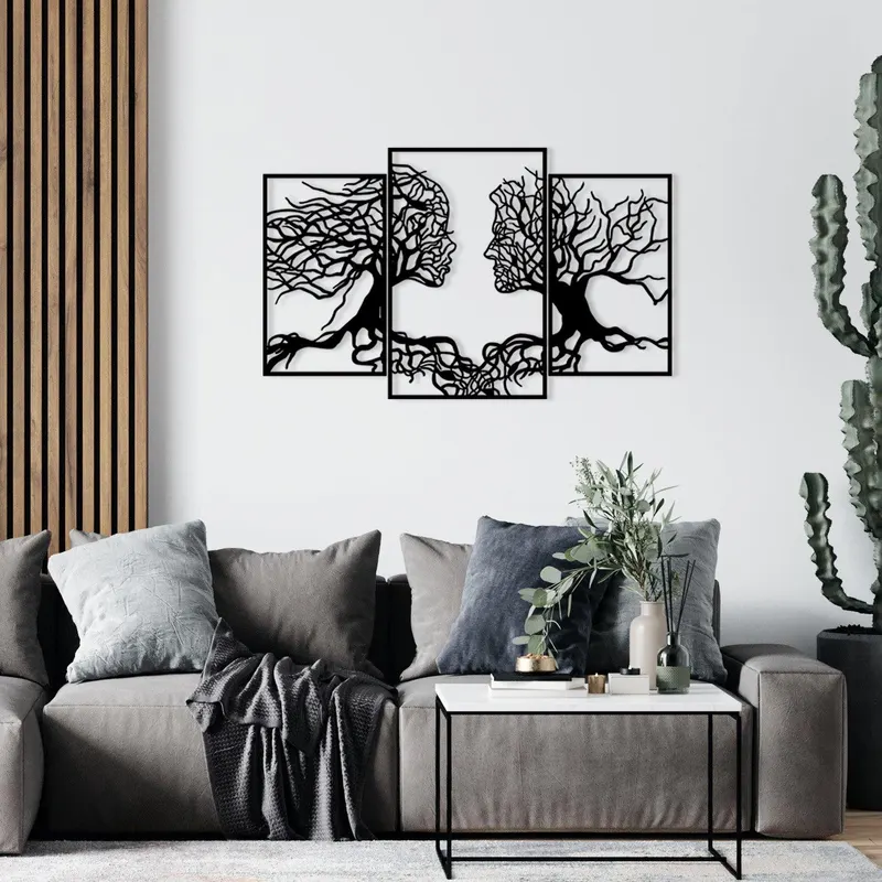 Decoratiune de perete Metal Love Tree, Negru, 71x116 cm - Negru