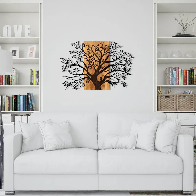 Decoratiune de perete lemn Copac Kavak, Negru, 85x58 cm - Negru