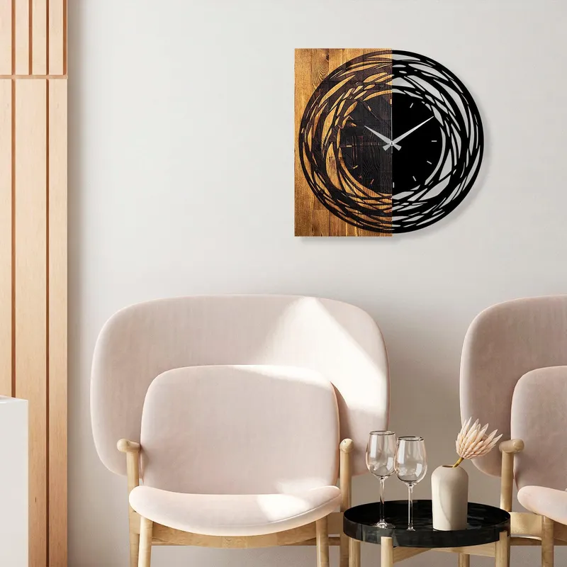 Ceas de perete decorativ din lemn Wooden Clock 39, Nuc deschis, 58x58 cm - Nuc
