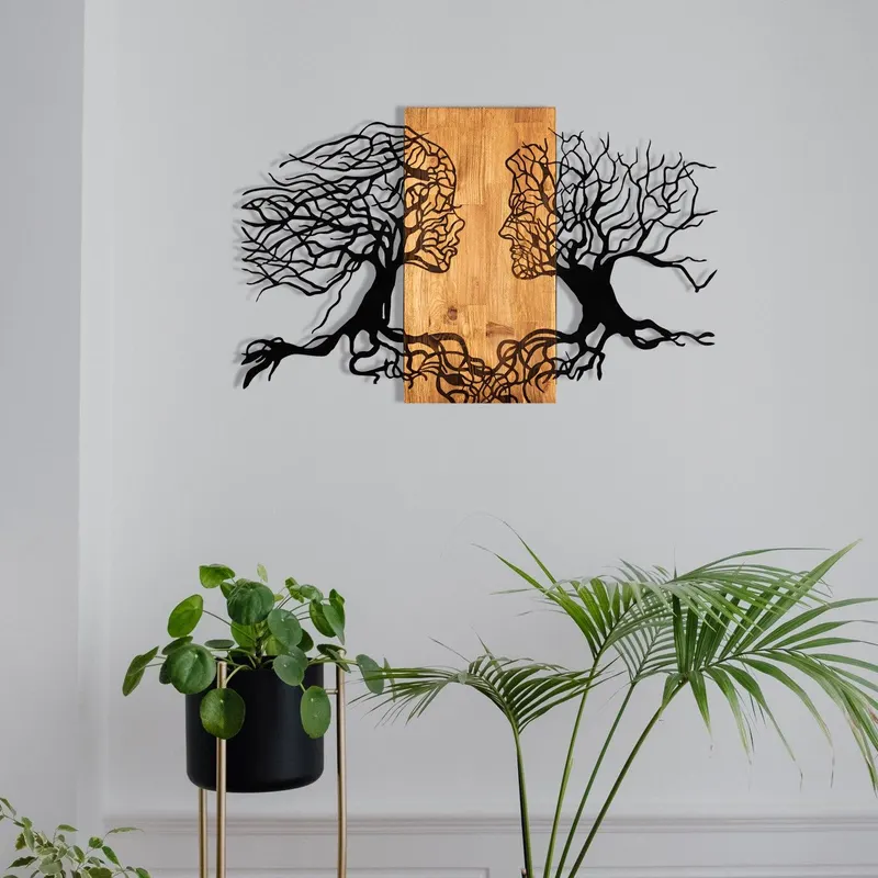 Decoratiune de perete lemn Reincarnare, Negru, 92x58 cm - Negru