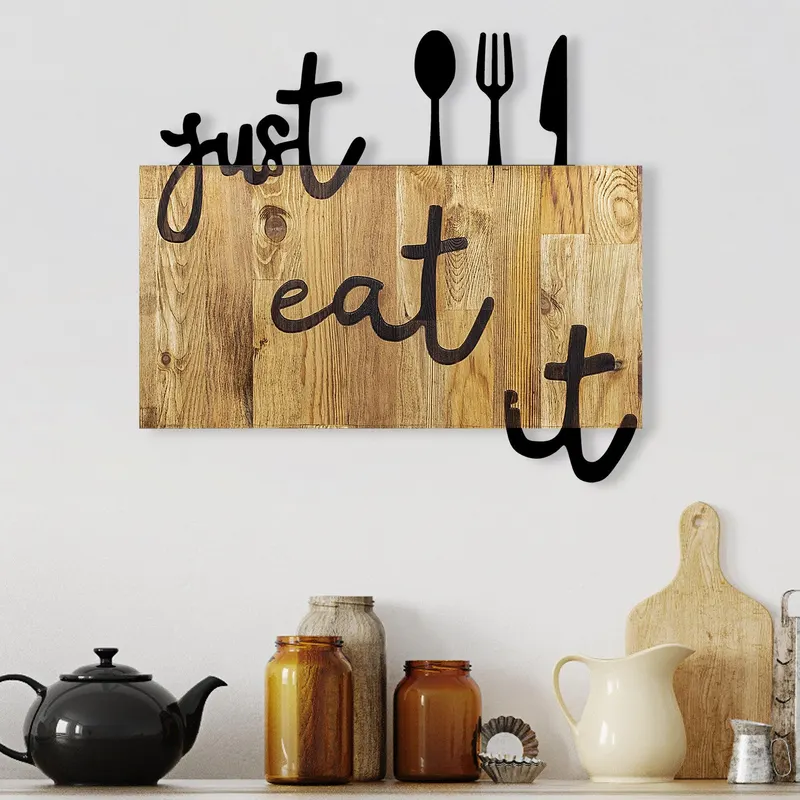 Decoratiune de perete lemn Just Eat It, Nuc, 52x58 cm - Maro