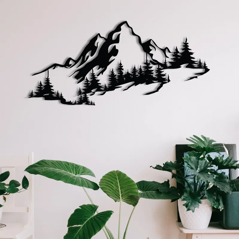 Decoratiune de perete Metal Mountain 3, Negru, 30x67 cm - Negru