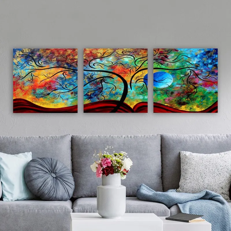 Tablou pânză Sky Colorat, 3 bucăți, Multicolor, 30x90 cm - Multicolor