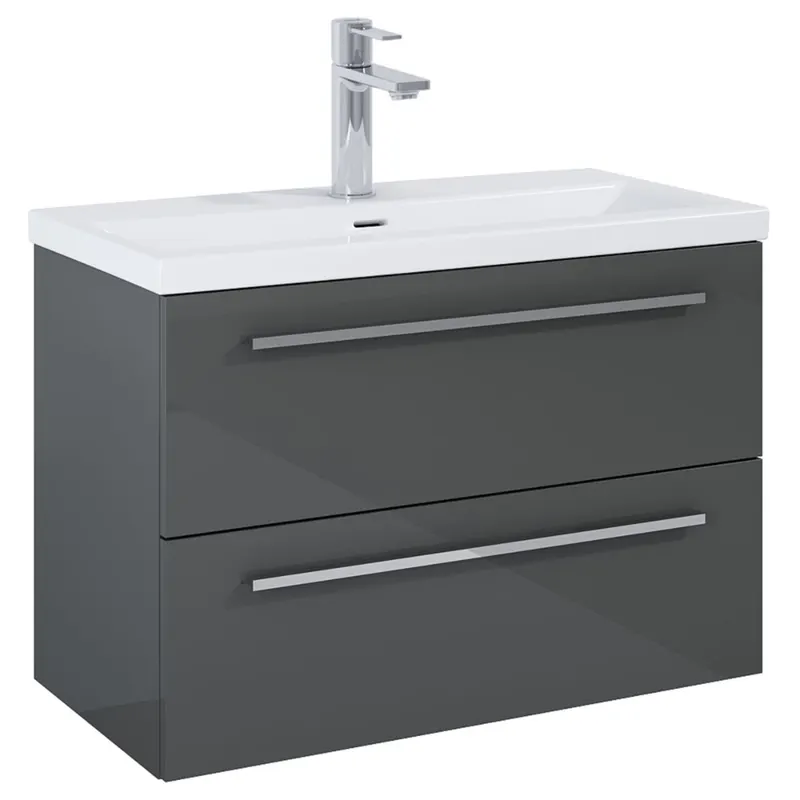 Mobilier baie Roca Quadro, baza lavoar, gri antracit, 2 sertare, 80 cm
