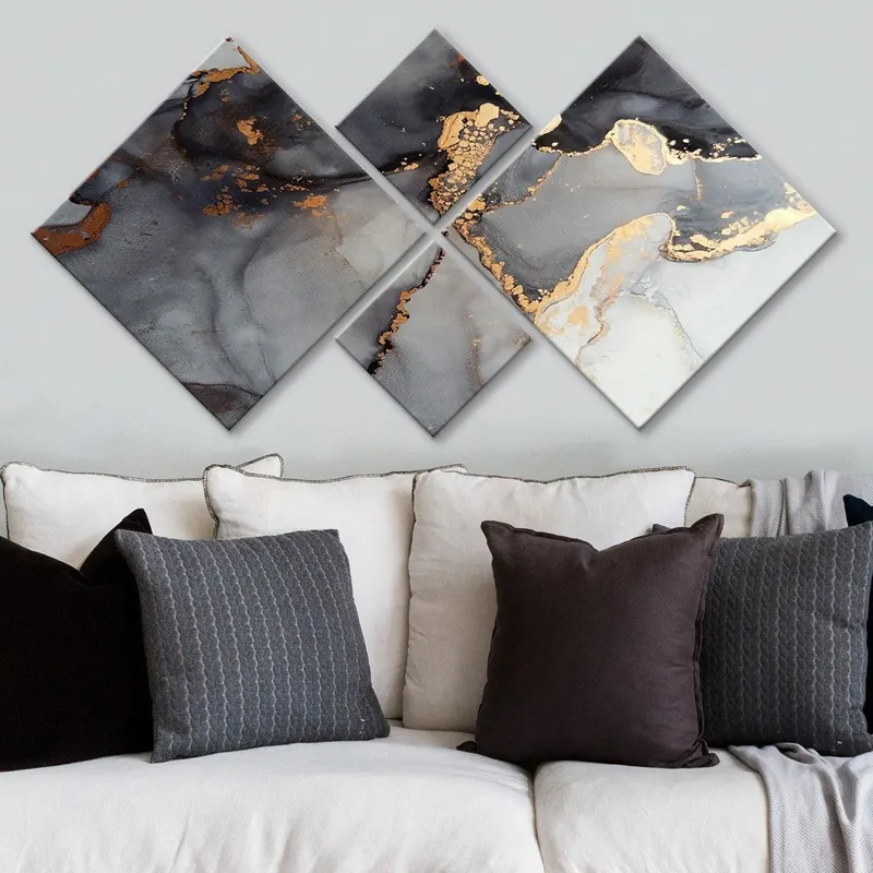 Tablou MDF Noapte, Alb - Gri, 115x60 cm - Multicolor
