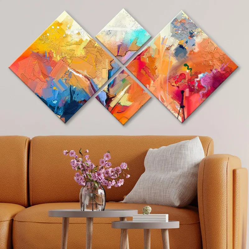 Tablou MDF Rainbow Perete, 4 bucati, Multicolor, 115x60 cm - Multicolor