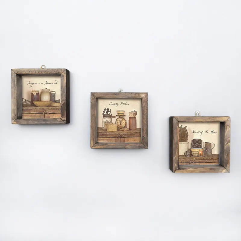 Tablou MDF cu rame Bucatarie Quotes, 3 bucăți, Multicolor, 15x15 cm - Multicolor