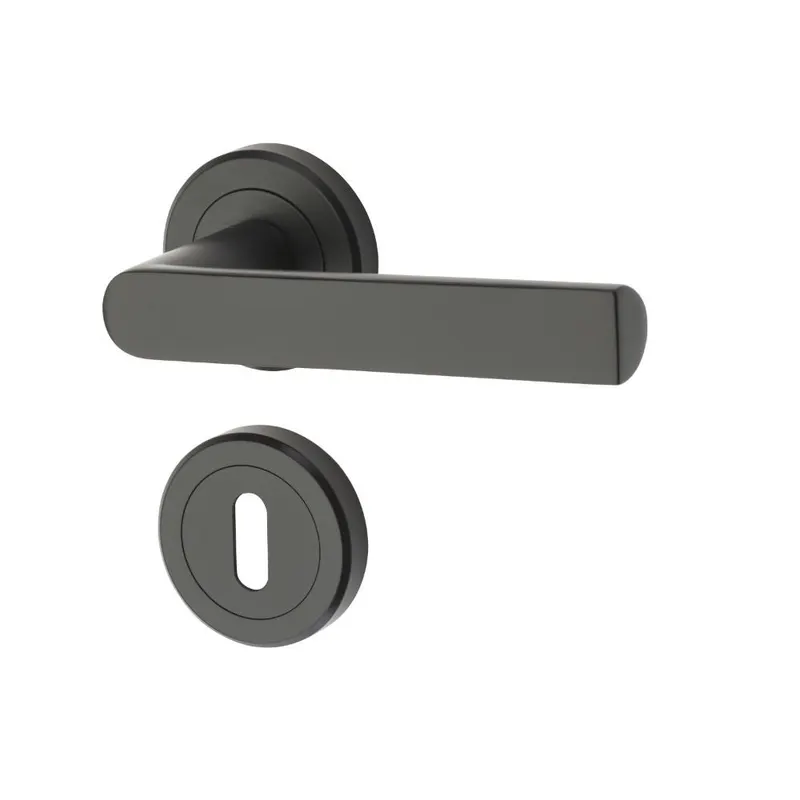 Maner usa de interior pe rozeta rotunda Osprey Yale, zinc, negru mat, 40 mm