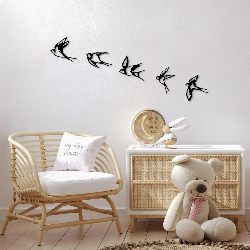 Decoratiune de perete lemn Swallows, Negru, 18x19 cm - Negru