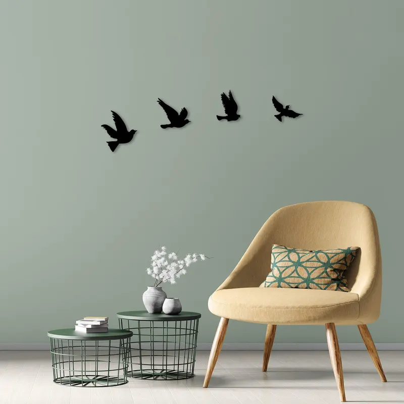 Decoratiune de perete metal Pigeons, Negru, 20x18 cm - Negru