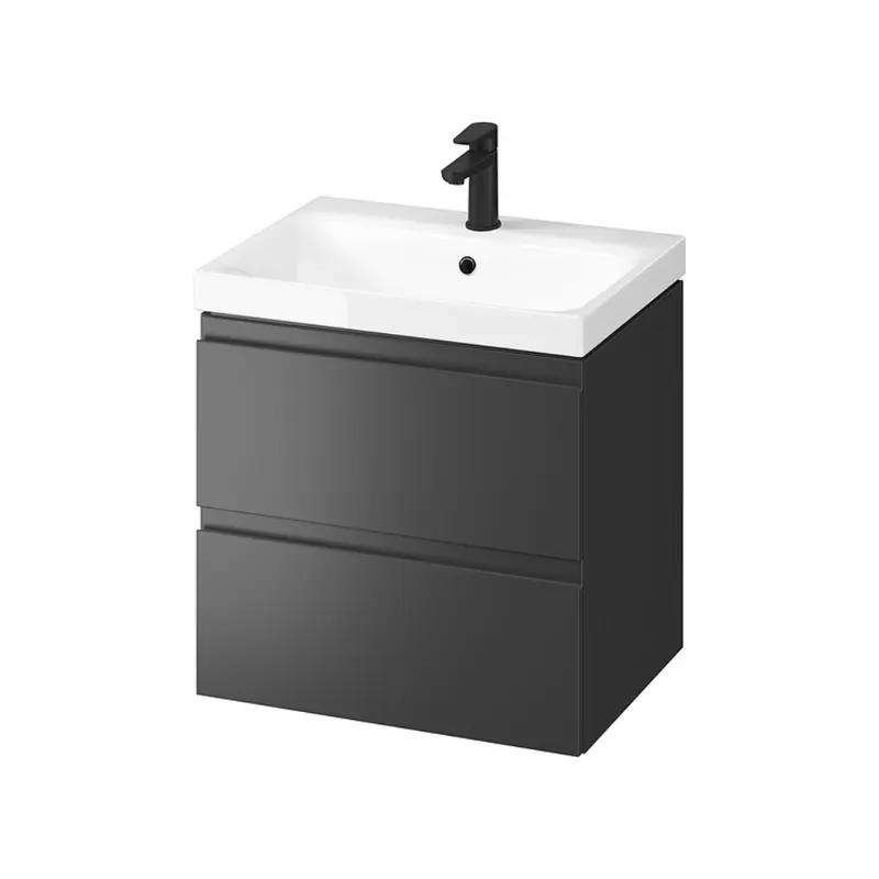 Mobilier baie Cersanit Moduo, baza cu lavoar, MDF, suspendat, 2 sertare, antracit/alb, 60 x 45 x 62 cm