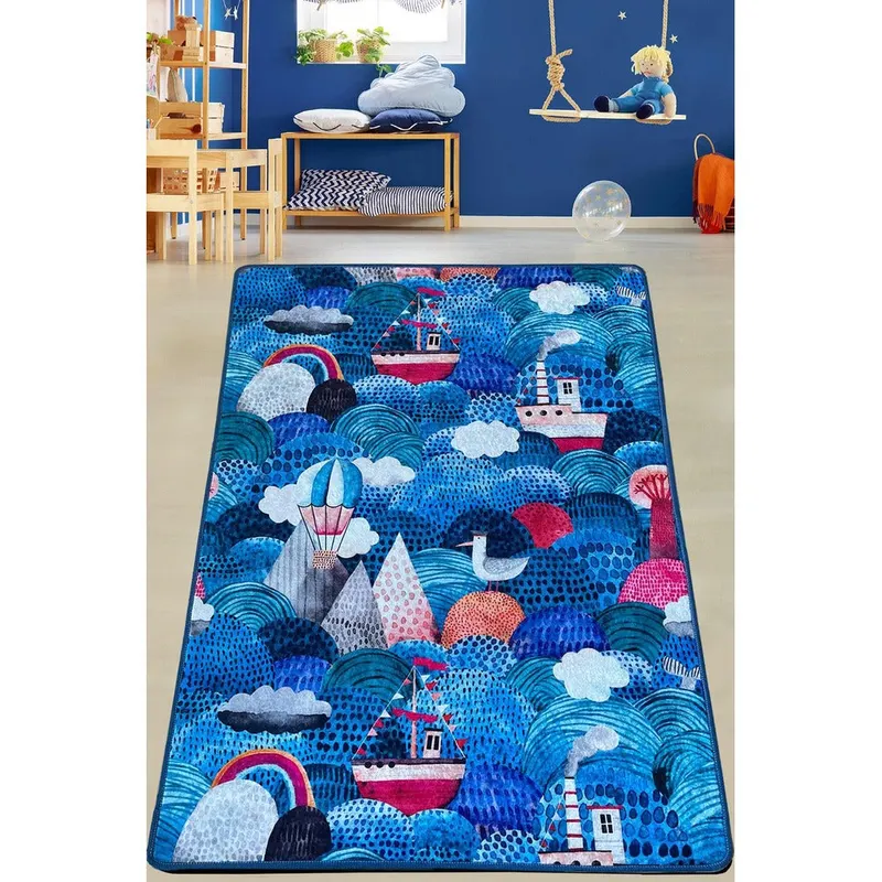 Covor de Copii Mare Albastra, Albastru, 80x150 cm - Albastru / 80 x 150