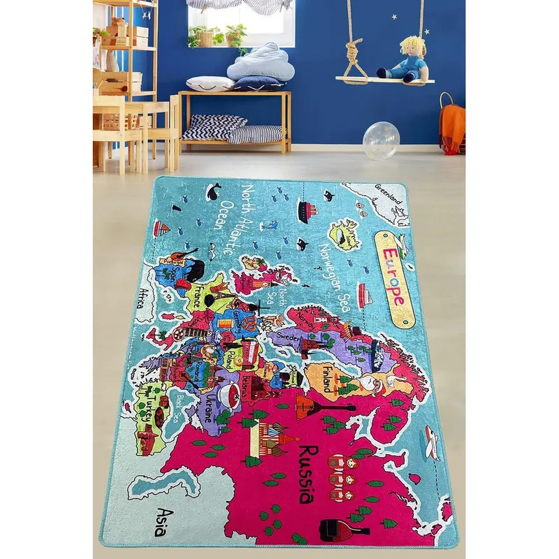 Covor de Copii Harta Europa, Multicolor, 80x120 cm - Multicolor / 80 x 120