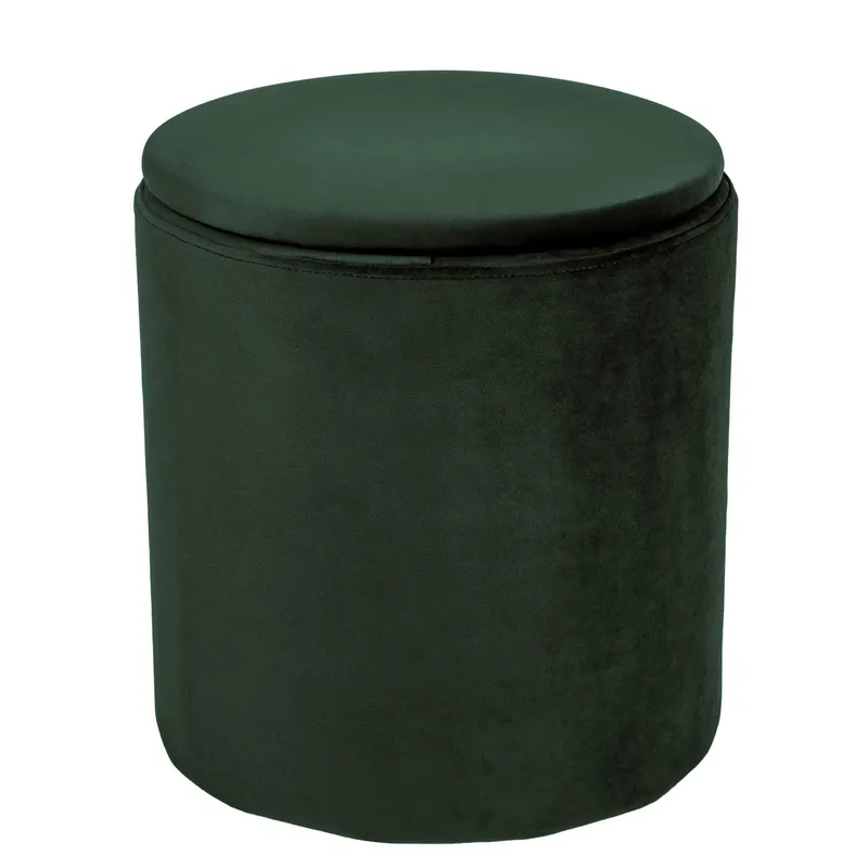 Taburet Nadia, stofa verde H56, cu spatiu depozitare, rotund, 37 x 37 x 42 cm