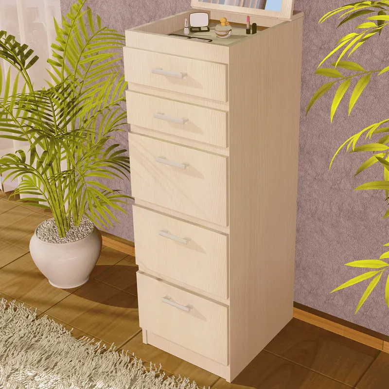 Comoda pal melaminat, mesteacan, 5 sertare, 123 x 40 x 48,5 cm