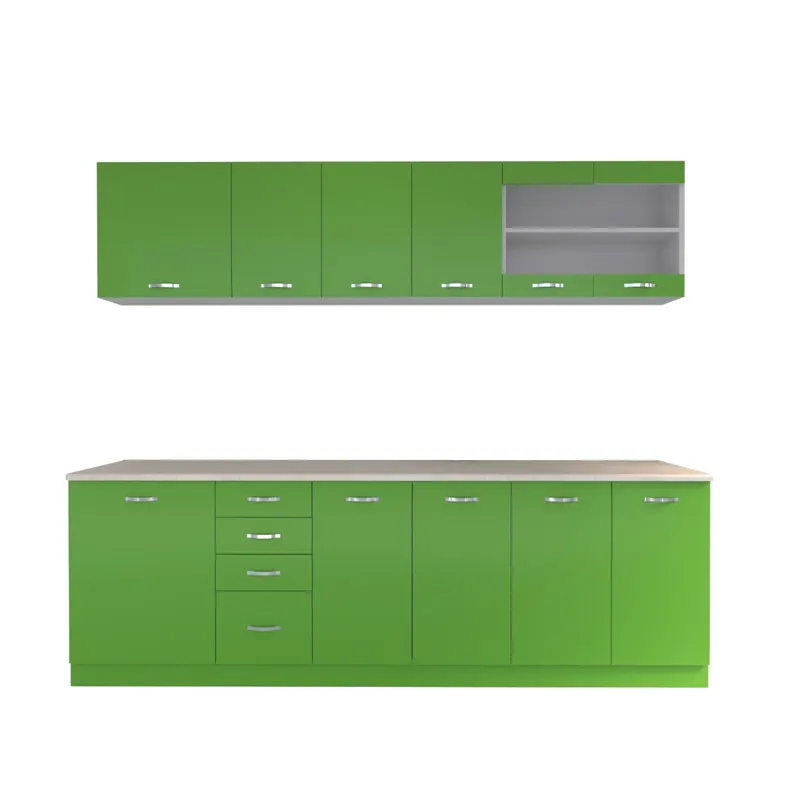 Mobila de bucatarie Primavara, verde, PAL melaminat, lungime 2.6 m