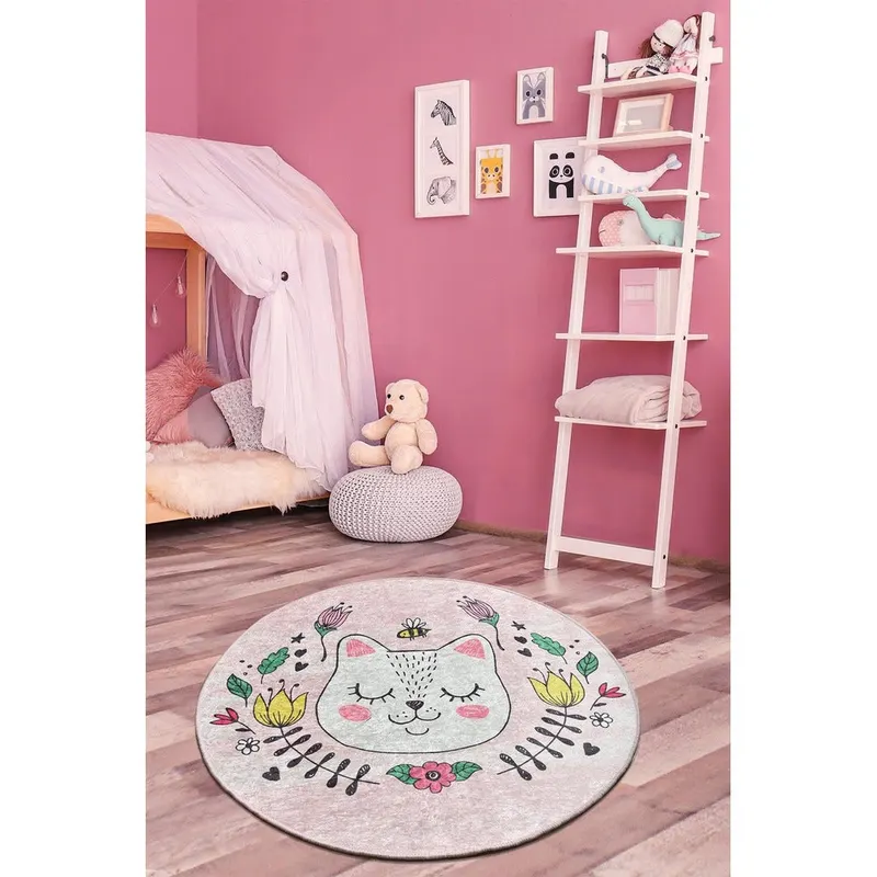 Covor de Copii Rotund Pisica Sophie, Multicolor, 200x200 cm - Multicolor / 200 x 200
