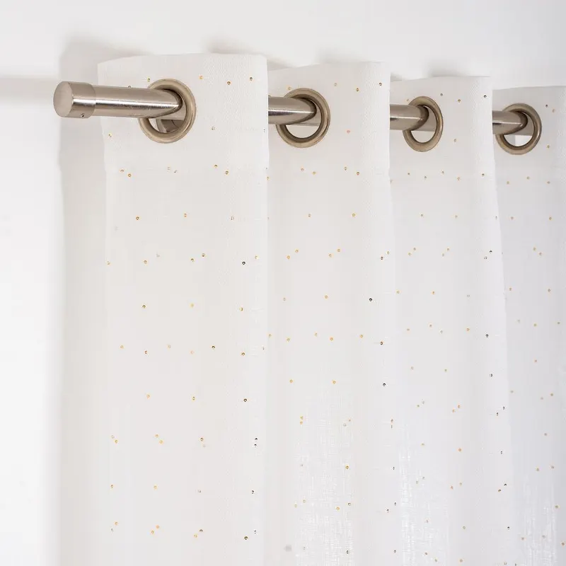 Perdea Sequin 012, poliester, alb, model geometric paiete, 140 x 260 cm