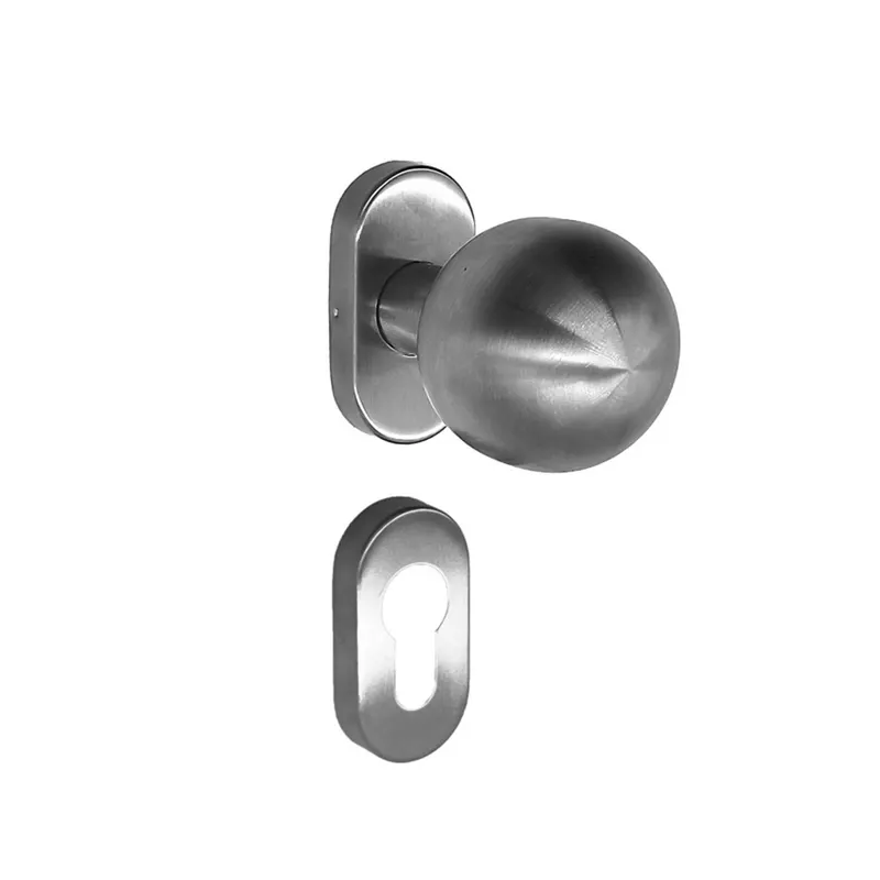 Set manere cu rozeta ovala poarta/usi Stift, tip bila, inox, argint periat