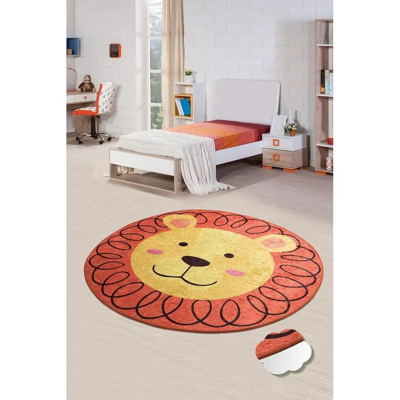 Covor de Copii Rotund  Leu, Multicolor, 140x140 cm - Multicolor / 140 x 140
