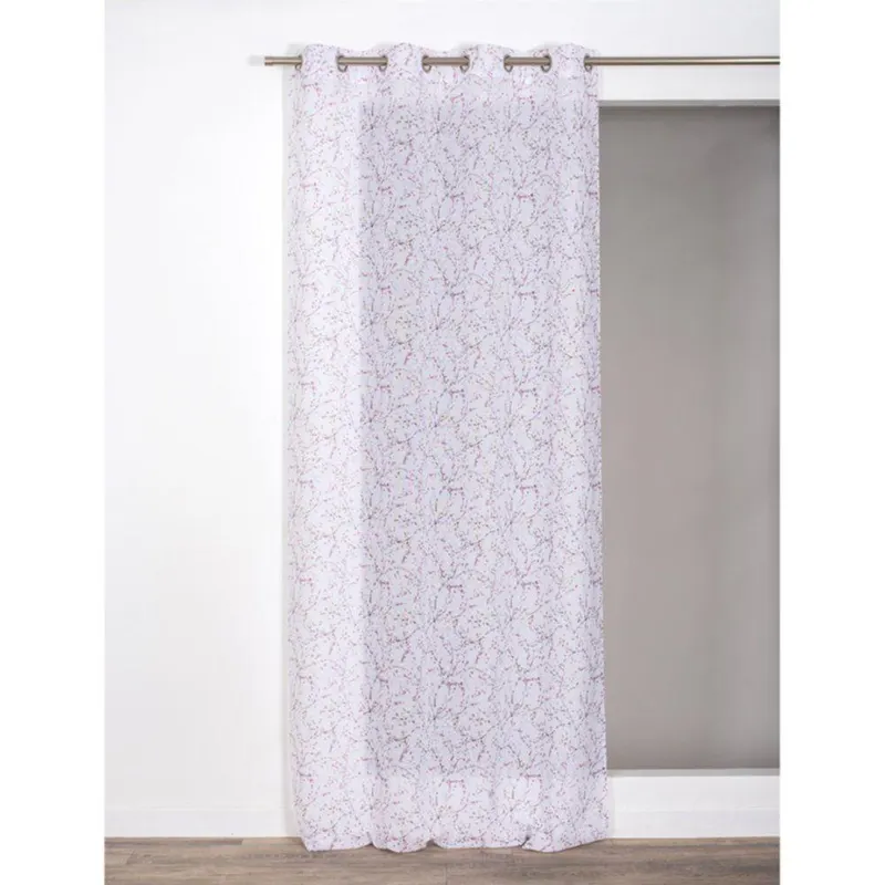 Perdea voal Sakura 174, poliester, model cu flori roz, alb, 140 x 240 cm