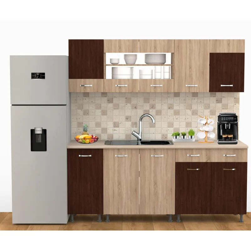 Mobila bucatarie Cooky, stejar sonoma - wenge magia, pal melaminat, lungime 2 m