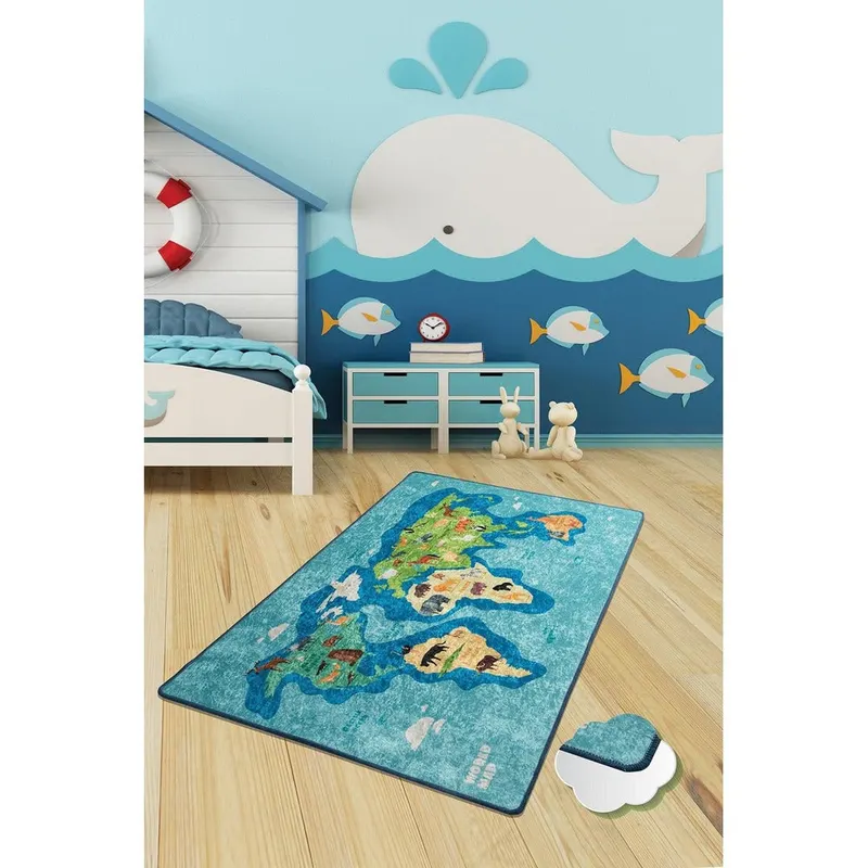 Covor de Copii  harta Lumea, Multicolor, 100x160 cm - Multicolor / 100 x 160