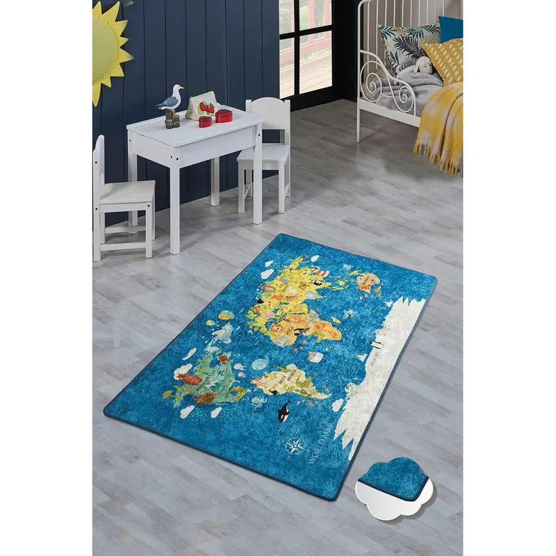 Covor de Copii World Map, Multicolor, 190x140 cm - Multicolor / 140 x 190