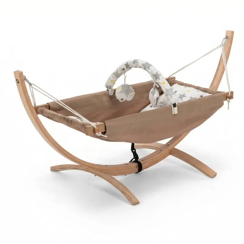 Hamac pentru copii cu suport Bliss, Maro - Albastru inchis, 66x62x147 cm - Maro